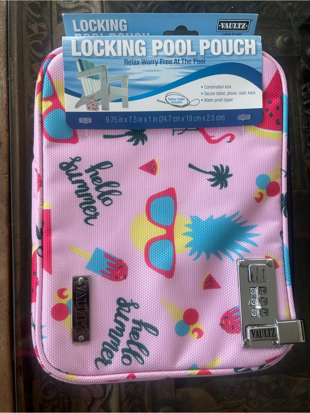 VAULTZ Pink Locking Pool Pouch - Hello Summer Design